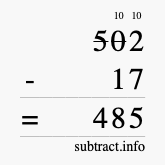 Calculate 502 minus 17 using long subtraction
