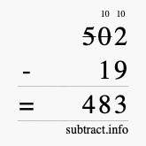 Calculate 502 minus 19 using long subtraction