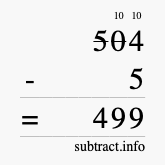 Calculate 504 minus 5 using long subtraction