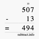 Calculate 507 minus 13 using long subtraction