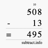 Calculate 508 minus 13 using long subtraction