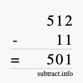 Calculate 512 minus 11 using long subtraction