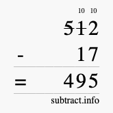 Calculate 512 minus 17 using long subtraction