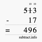 Calculate 513 minus 17 using long subtraction