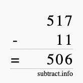 Calculate 517 minus 11 using long subtraction