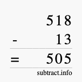 Calculate 518 minus 13 using long subtraction