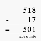 Calculate 518 minus 17 using long subtraction