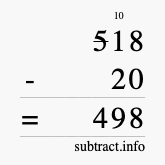 Calculate 518 minus 20 using long subtraction