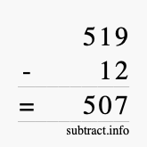 Calculate 519 minus 12 using long subtraction