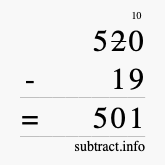 Calculate 520 minus 19 using long subtraction