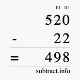 Calculate 520 minus 22 using long subtraction