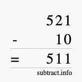 Calculate 521 minus 10 using long subtraction