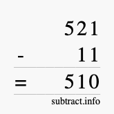 Calculate 521 minus 11 using long subtraction