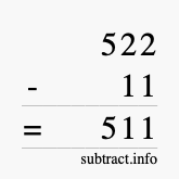 Calculate 522 minus 11 using long subtraction