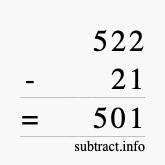 Calculate 522 minus 21 using long subtraction