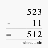 Calculate 523 minus 11 using long subtraction