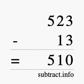 Calculate 523 minus 13 using long subtraction