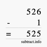 Calculate 526 minus 1 using long subtraction