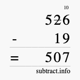 Calculate 526 minus 19 using long subtraction