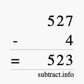 Calculate 527 minus 4 using long subtraction