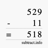 Calculate 529 minus 11 using long subtraction