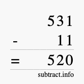 Calculate 531 minus 11 using long subtraction