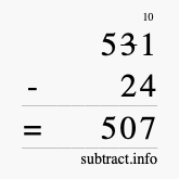 Calculate 531 minus 24 using long subtraction