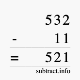 Calculate 532 minus 11 using long subtraction