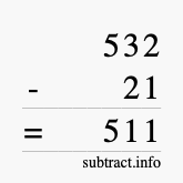 Calculate 532 minus 21 using long subtraction