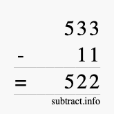 Calculate 533 minus 11 using long subtraction