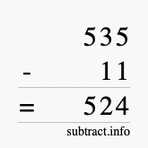 Calculate 535 minus 11 using long subtraction