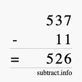 Calculate 537 minus 11 using long subtraction