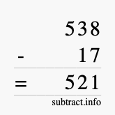 Calculate 538 minus 17 using long subtraction