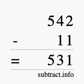 Calculate 542 minus 11 using long subtraction