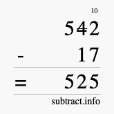 Calculate 542 minus 17 using long subtraction