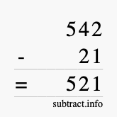 Calculate 542 minus 21 using long subtraction