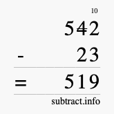 Calculate 542 minus 23 using long subtraction