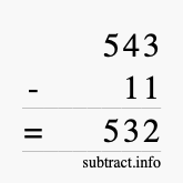 Calculate 543 minus 11 using long subtraction