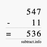 Calculate 547 minus 11 using long subtraction