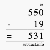 Calculate 550 minus 19 using long subtraction