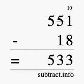 Calculate 551 minus 18 using long subtraction