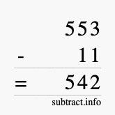 Calculate 553 minus 11 using long subtraction