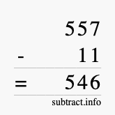 Calculate 557 minus 11 using long subtraction