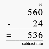 Calculate 560 minus 24 using long subtraction