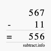 Calculate 567 minus 11 using long subtraction