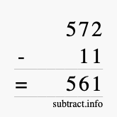 Calculate 572 minus 11 using long subtraction