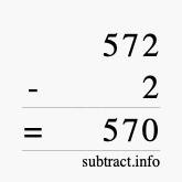 Calculate 572 minus 2 using long subtraction