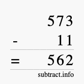 Calculate 573 minus 11 using long subtraction