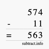 Calculate 574 minus 11 using long subtraction