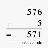 Calculate 576 minus 5 using long subtraction